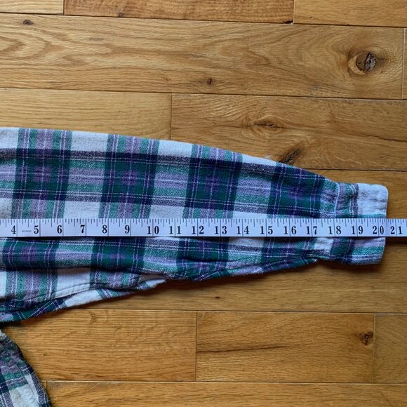 Northern Reflections Women’s Plaid Flannel Button-Up Shirt | Green Purple White - Picture 8 of 9